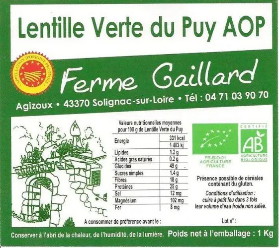 [GAIL-LENTILLES-VERTES-AOP-PUY-EN-VELAY-GAEC-GAILLARD-500G-12] Lentilles vertes du puy AOP Bio certifié ECOCERT 500G